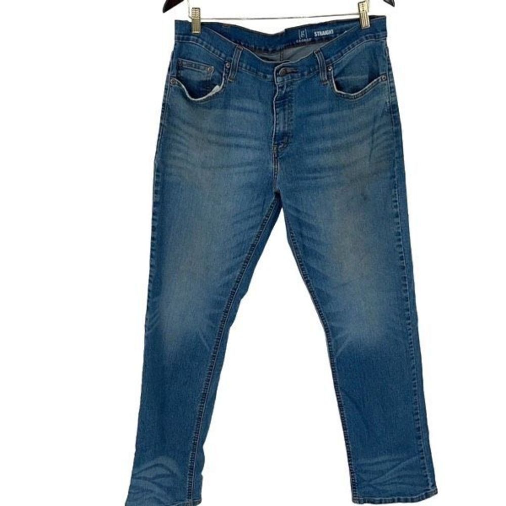 George Mens  Straight Jeans Denim Stretch Mid Rise Medium Wash Blue Size‎ 36x32